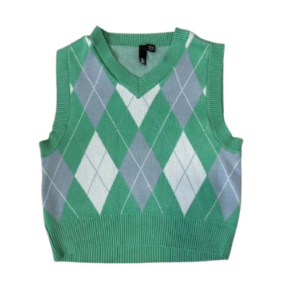 Garage 2-Pack Argyle Knit Sleeveless Top - Green and Blue and Blue and White